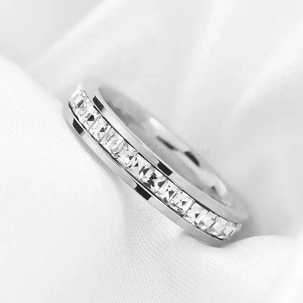 Single Row Cubic Zirconia Stainless Steel Band Rings