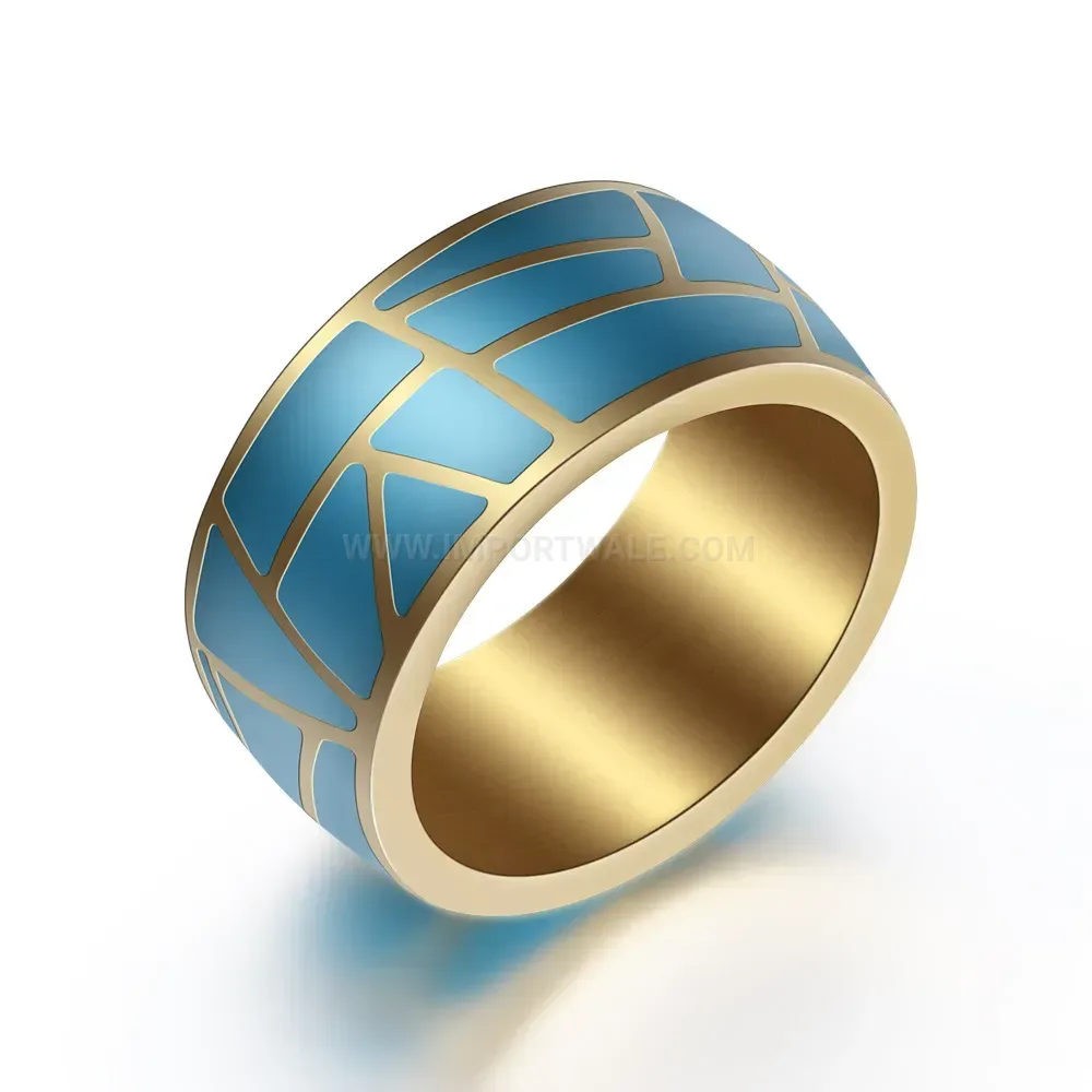 Elegant Minimalist Blue Epoxy Inlay Stainless Steel Band Ring