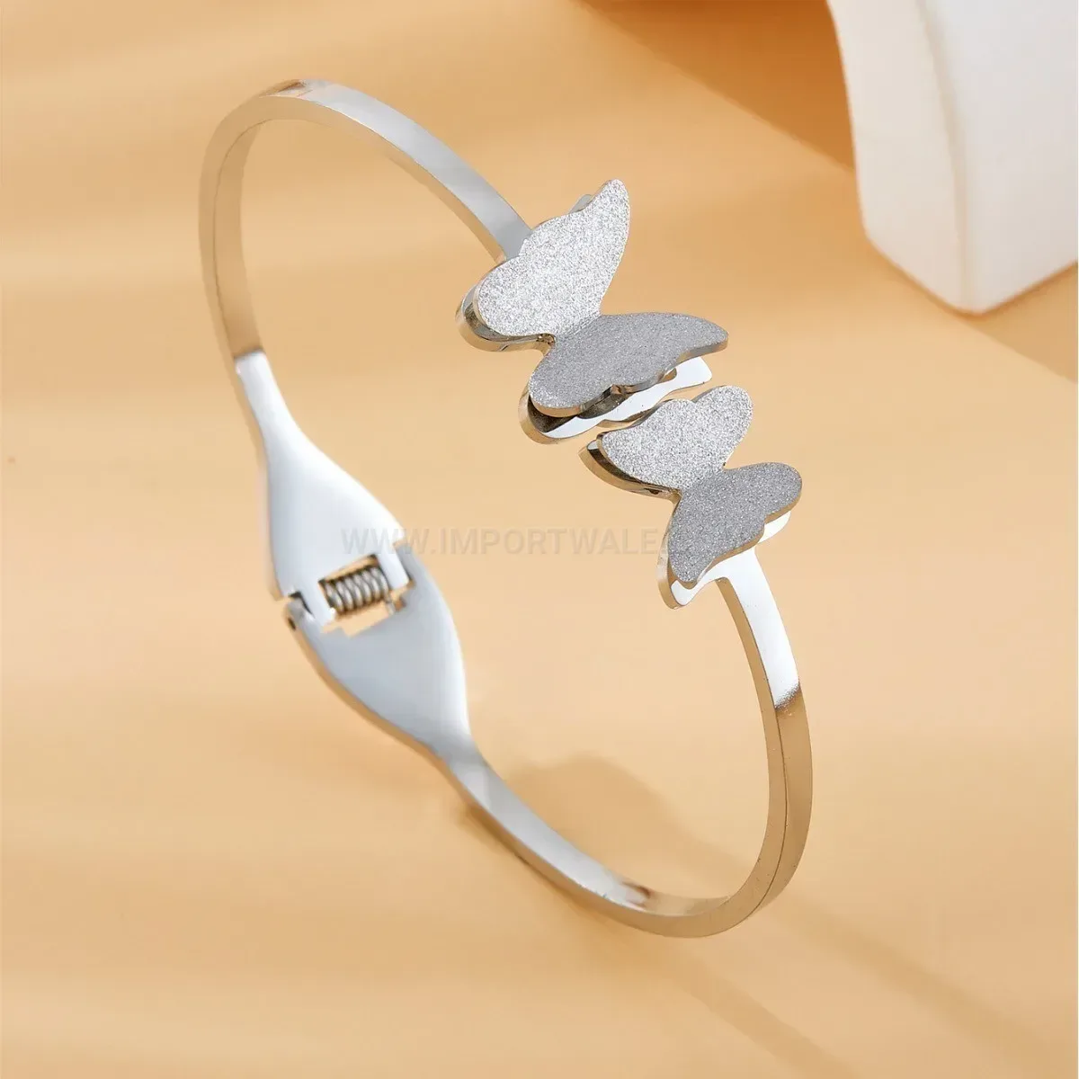 Premium 18K Gold Plated Double Butterfly Frosted Titanium Steel Bangle