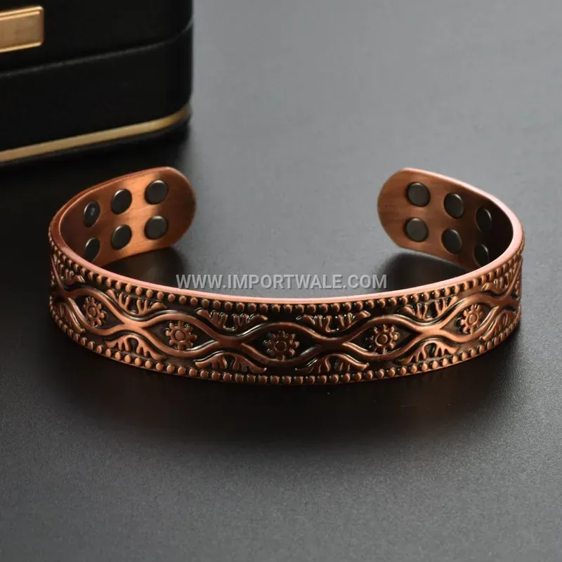 Vintage Sunflower Pure Copper Double-Row Magnetic Cuff Bracelet