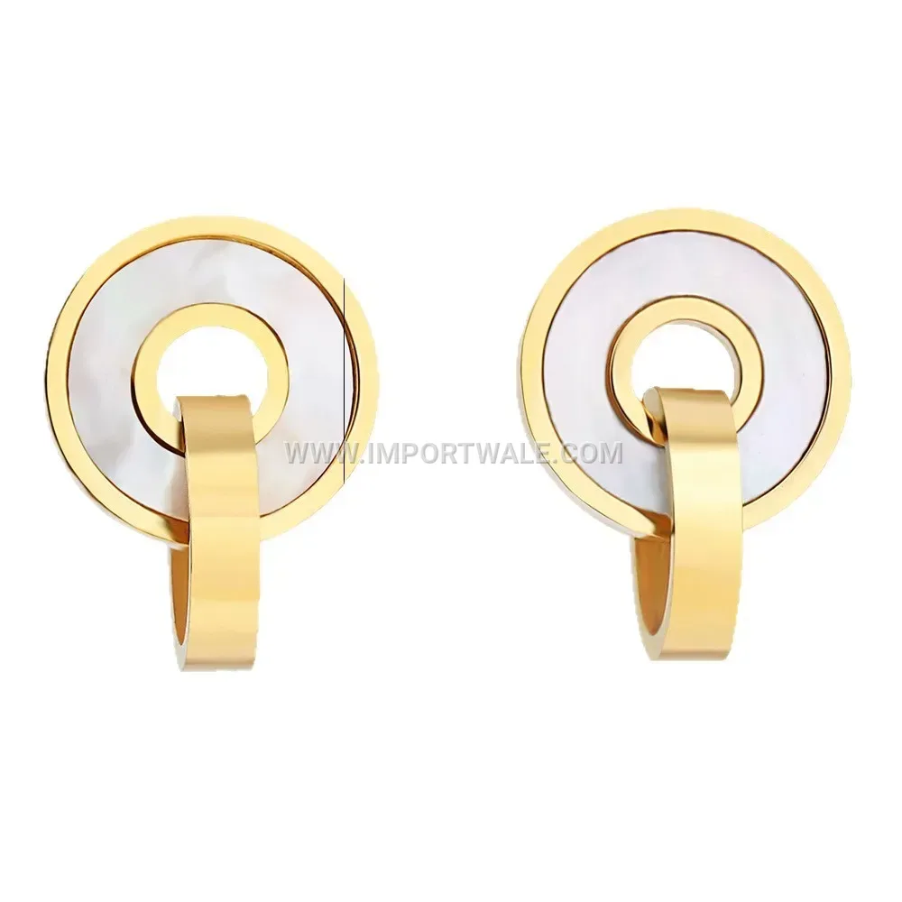 Double Loop Gold Plated Stainless Steel Earrings with Shell
