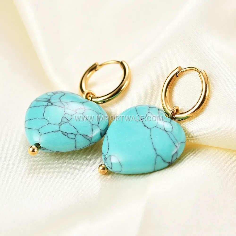 Stainless Steel Glass Heart Pendant Drop Earrings