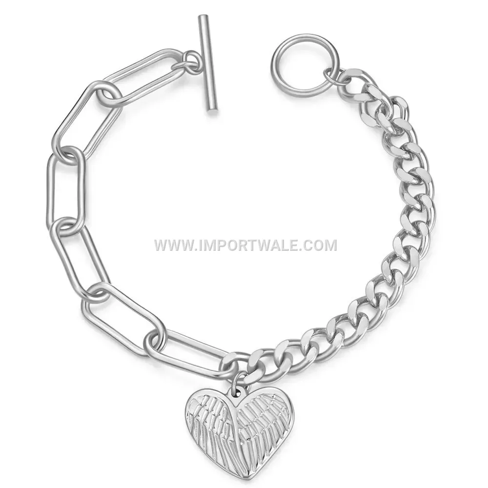 Angel Wing Heart Toggle Stainless Steel Bracelet
