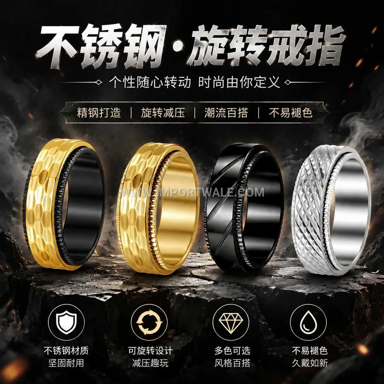 Textured Spinner Stainless Steel Band Ring