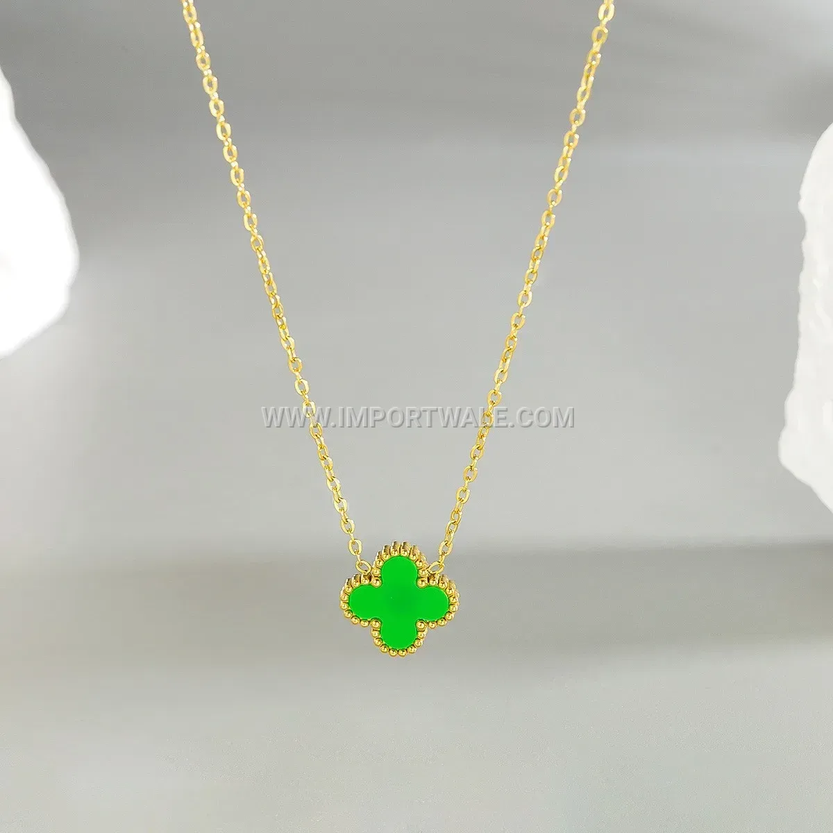 Four-Leaf Clover Mother of Pearl Stainless Steel Pendant Necklace