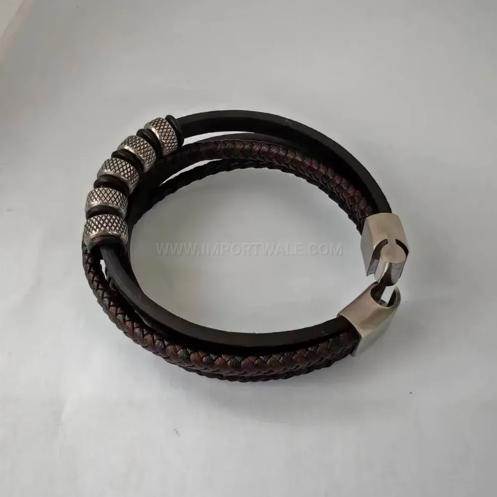 Multi-Layer Braided Microfiber Leather Bracelet with Stainless Steel