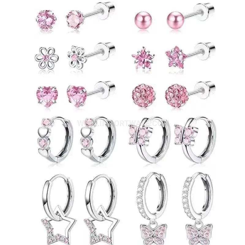 Modern Floral Cubic Zirconia Stainless Steel Cartilage Piercing Stud Set
