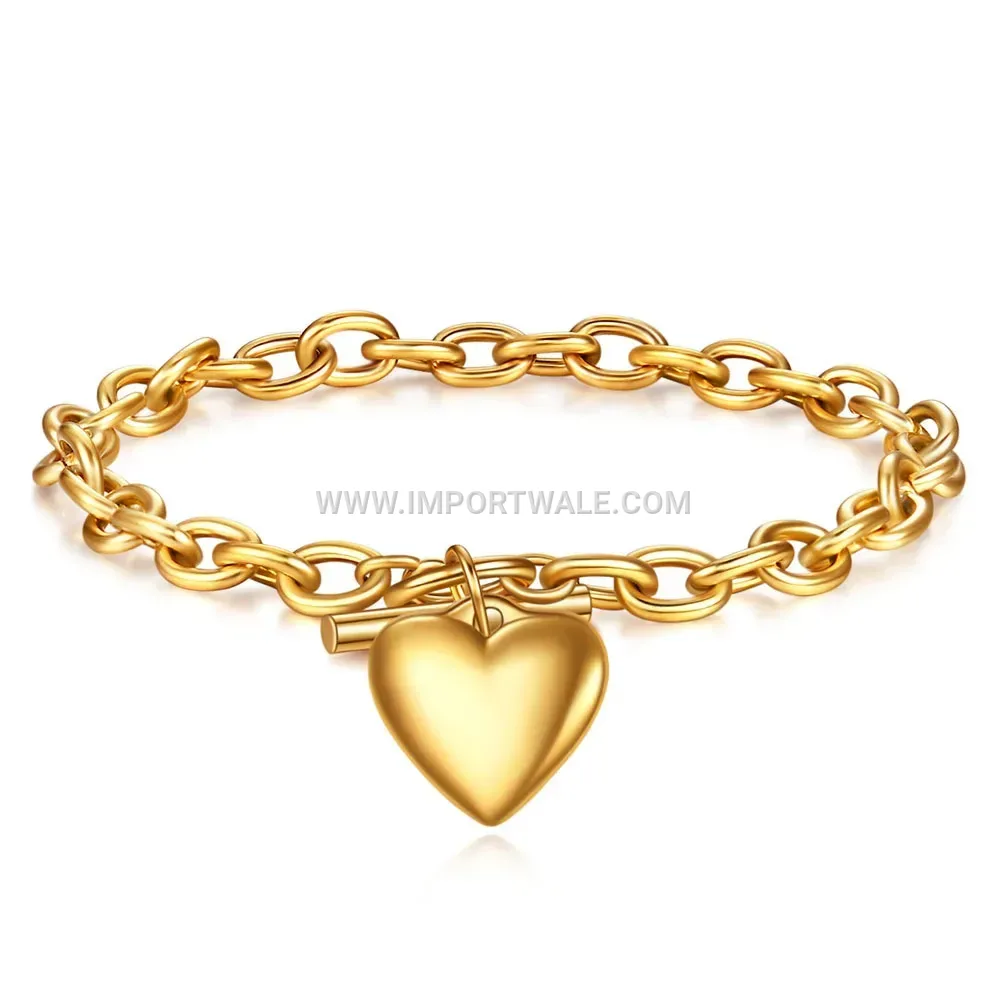 Polished Stainless Steel Heart Toggle Clasp Bracelet