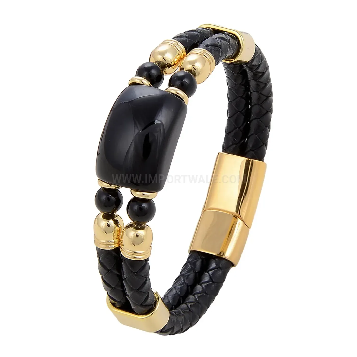 Handcrafted Braided Leather Stone Bracelet with Stainless Steel Clasp