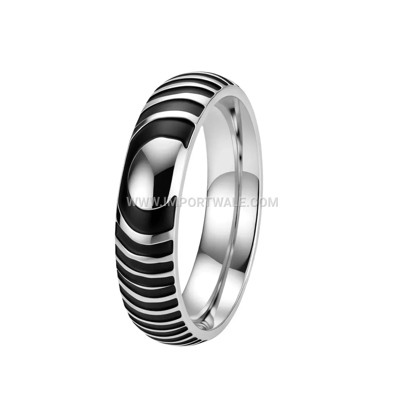 Striped Enamel Inlay Stainless Steel Band Ring