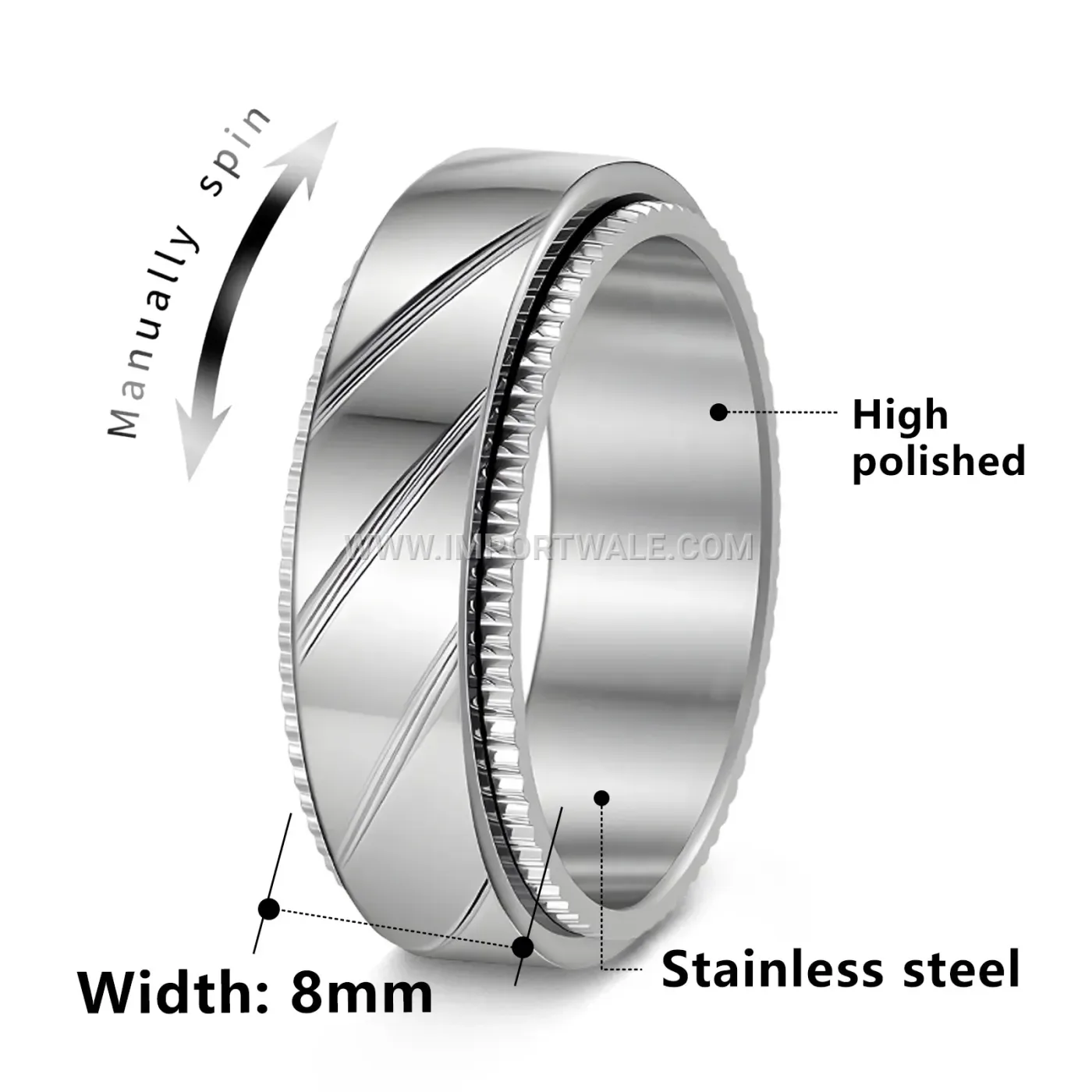 CNC Engraved Double-Layer Rotating Stainless Steel Ring
