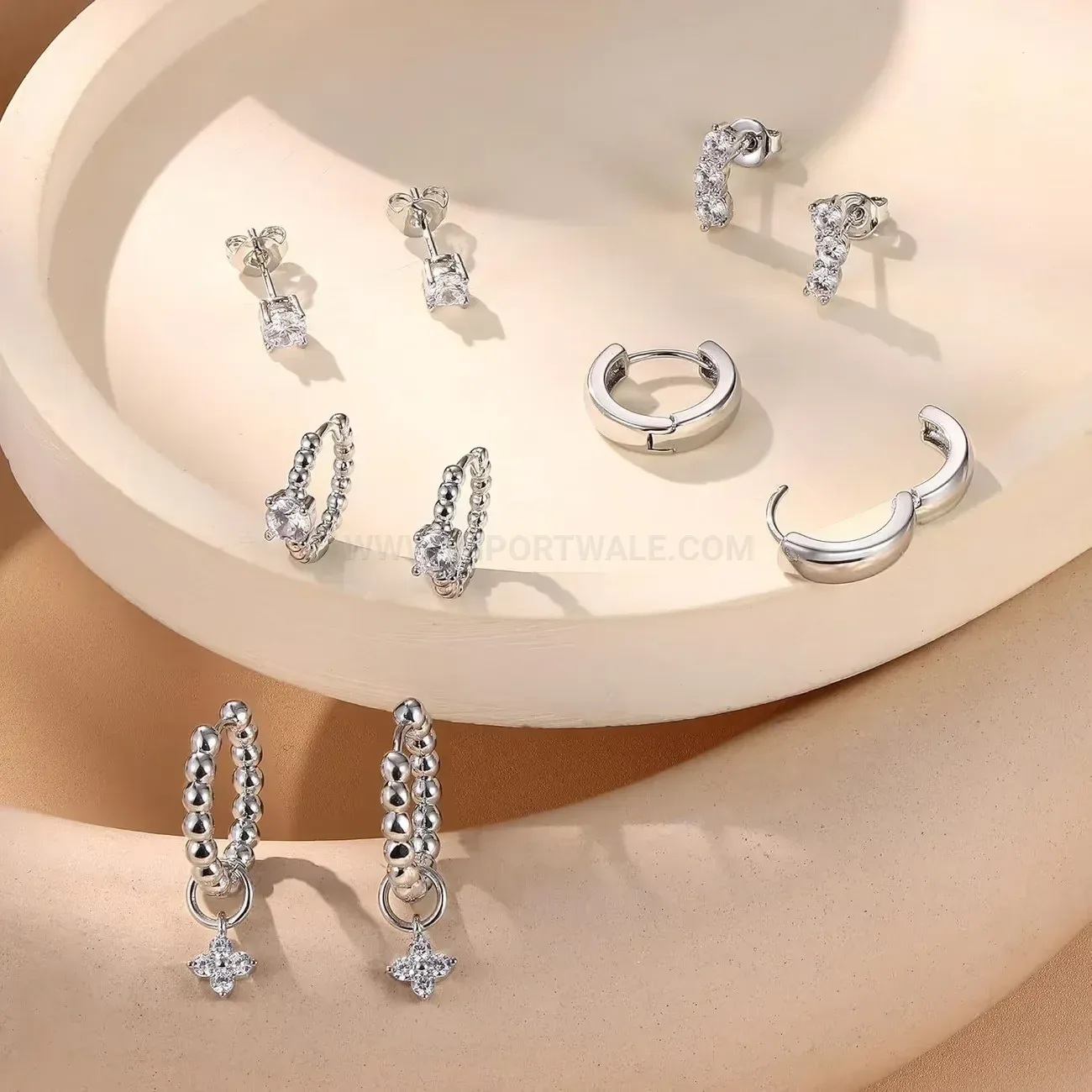 Premium Geometric Stainless Steel Zircon Piercing Earring Set