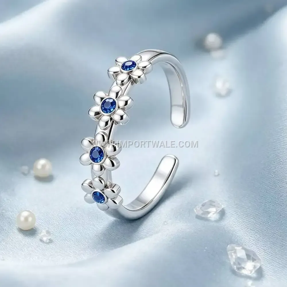 Floral Zircon Stainless Steel Gold Plated Open Ring