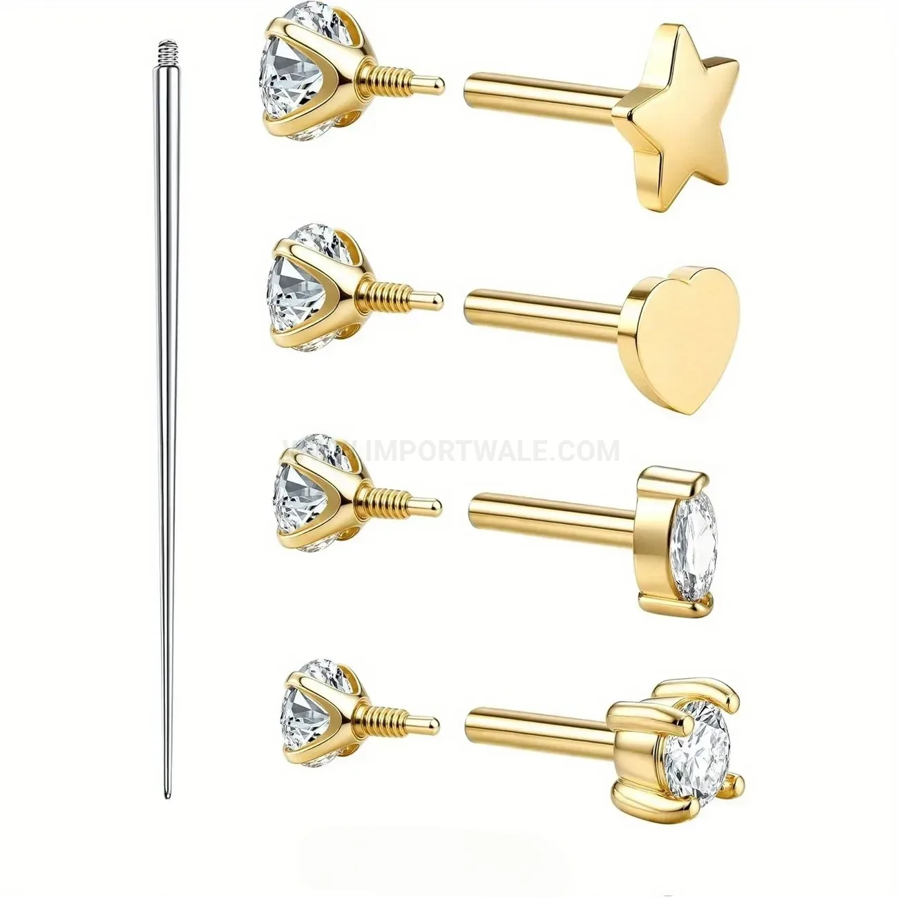 Premium Internally Threaded Stainless Steel Star Heart Piercing Set