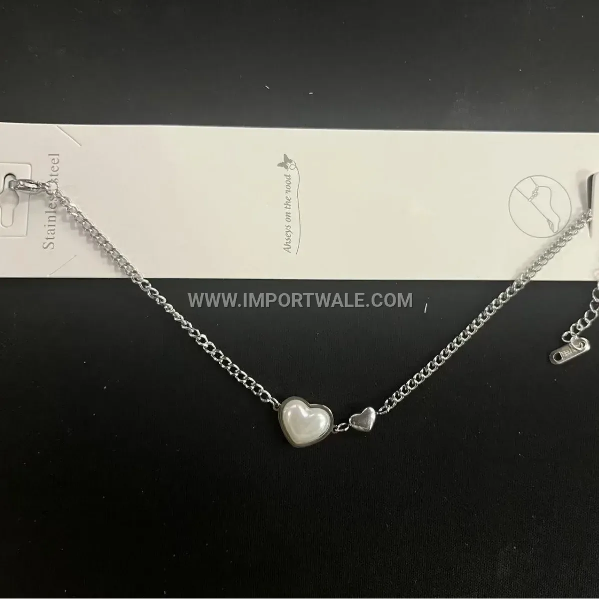 Stainless Steel Pearl and Heart Charm Anklet
