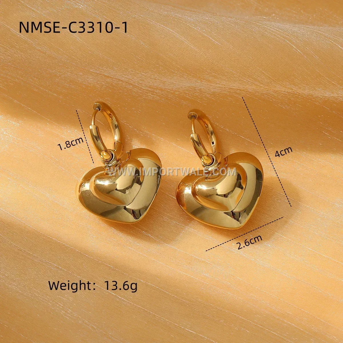 Gold Plated Stainless Steel Heart Clip On Stud Earrings