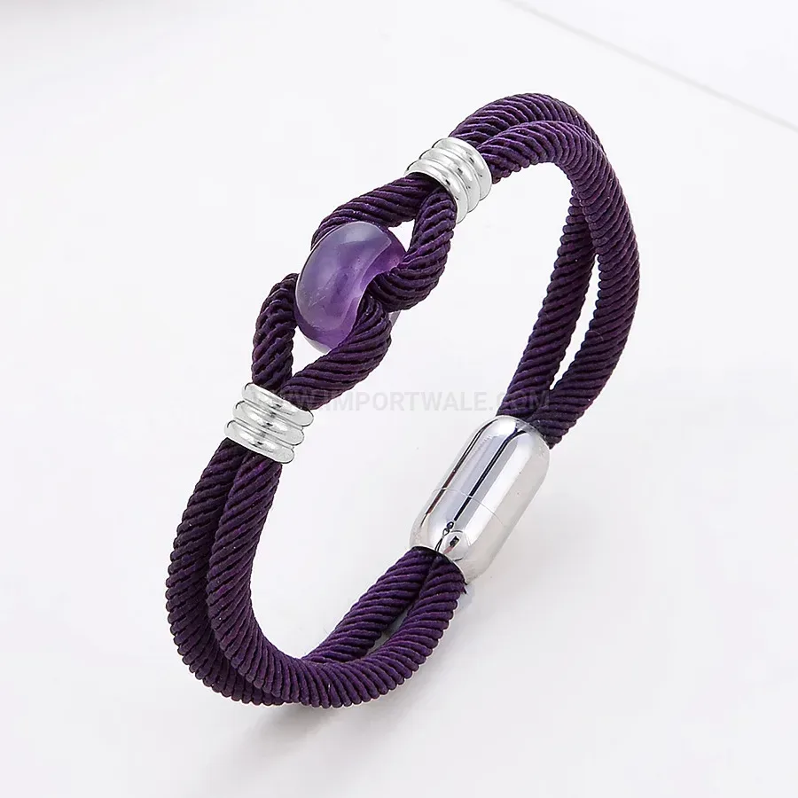 Retro Woven Cord Natural Stone Bracelet with Steel Clasp