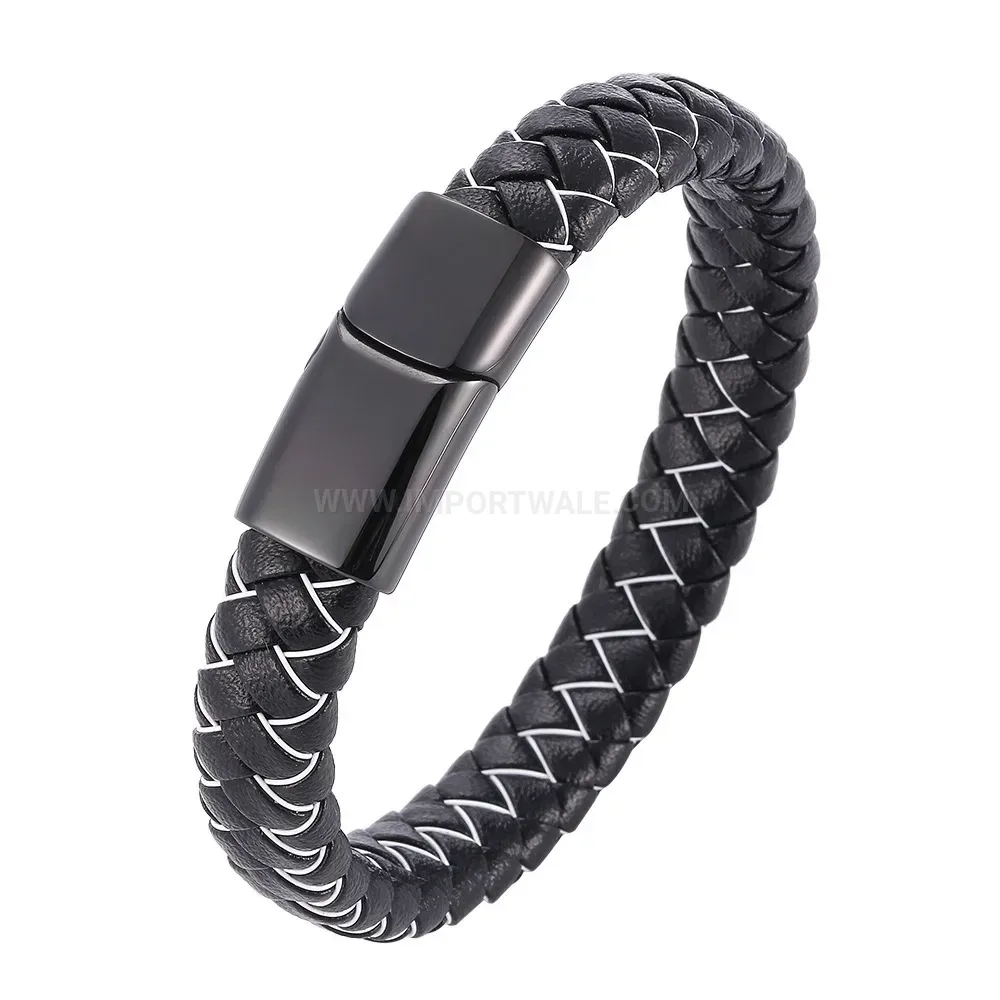 Woven Leather Wire Stainless Steel Clasp Bracelet