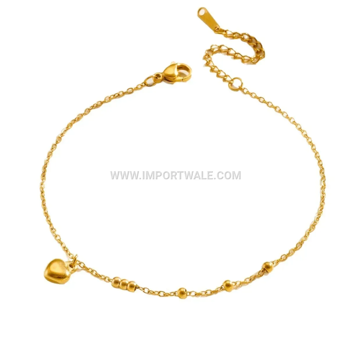 Dainty Stainless Steel Beaded Heart Charm Anklet