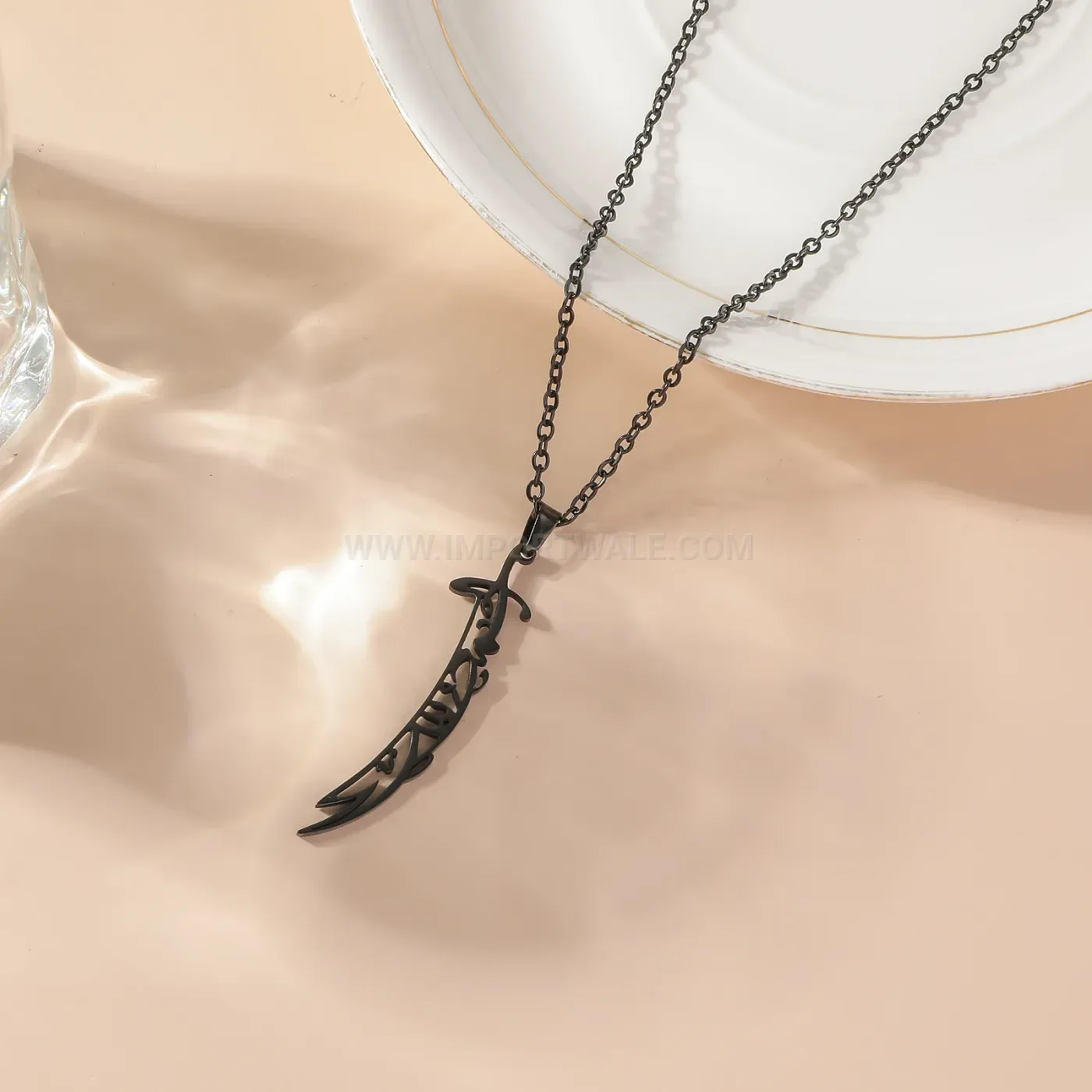 Elegant Stainless Steel Gold Plated Scimitar Sword Amulet Necklace