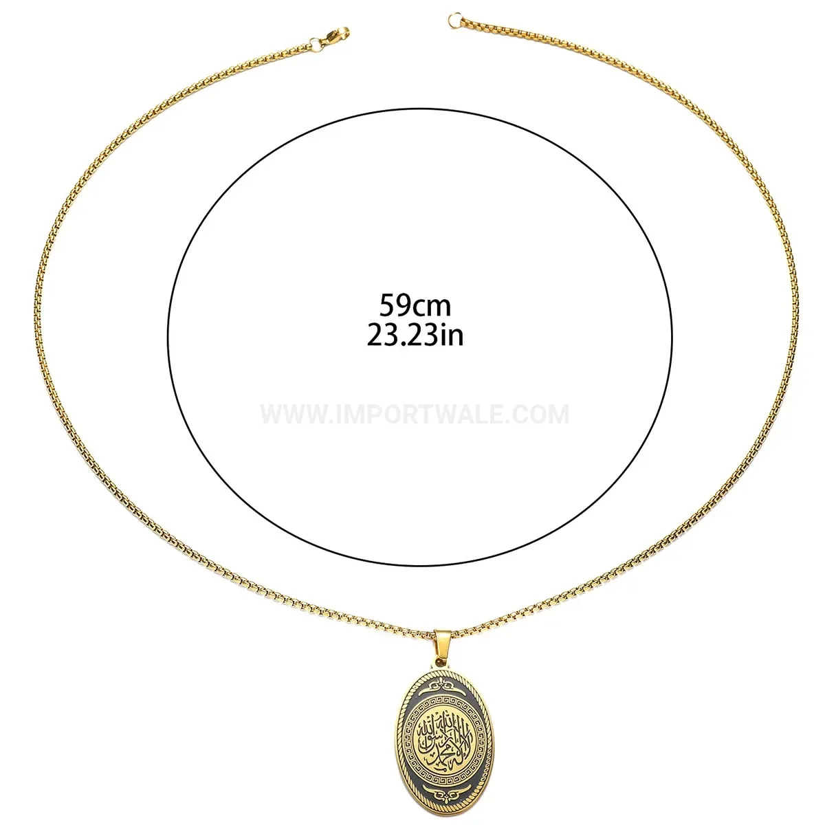 Premium Oval Calligraphy Stainless Steel Charm Pendant Link Chain Necklace