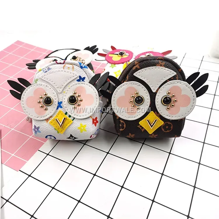 Compact Patterned PU Leather Backpack Keychain Coin Pouch
