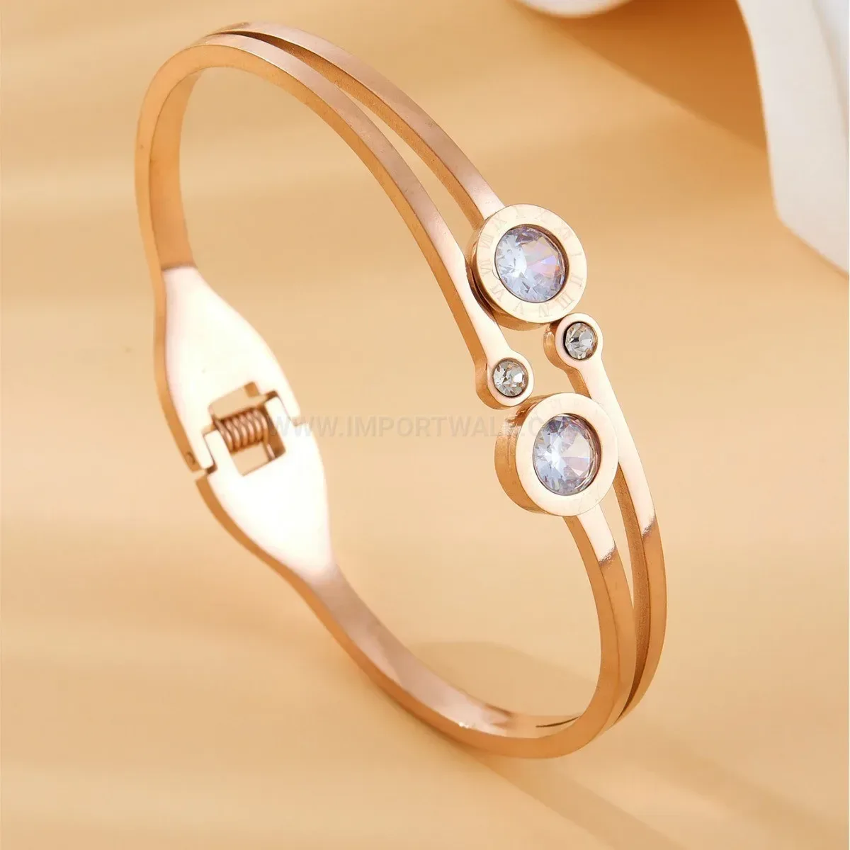 Designer Roman Numeral Crystal Pave Open Bangle