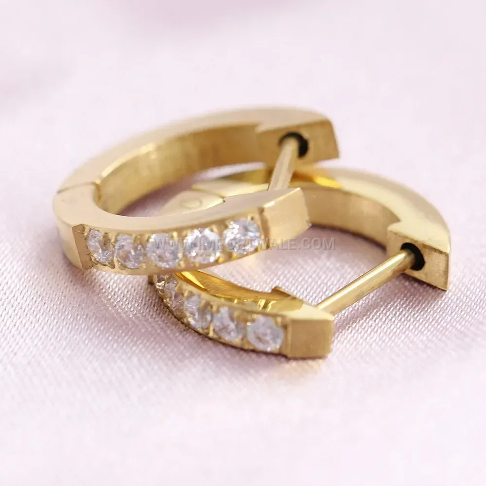 Rhinestone Accent Stainless Steel Huggie Hoop Earrings