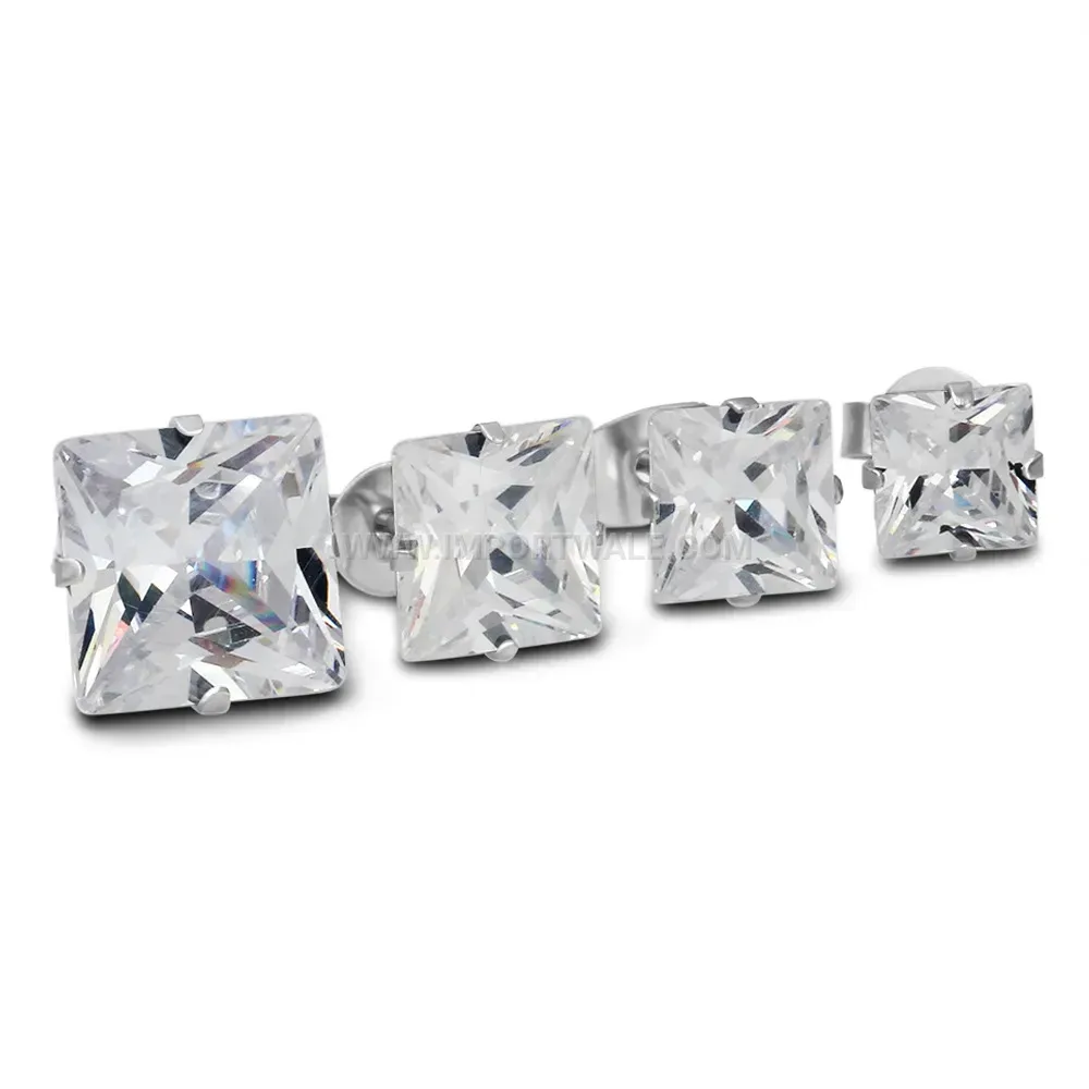 Square Cubic Zirconia Stainless Steel Geometric Stud Earrings