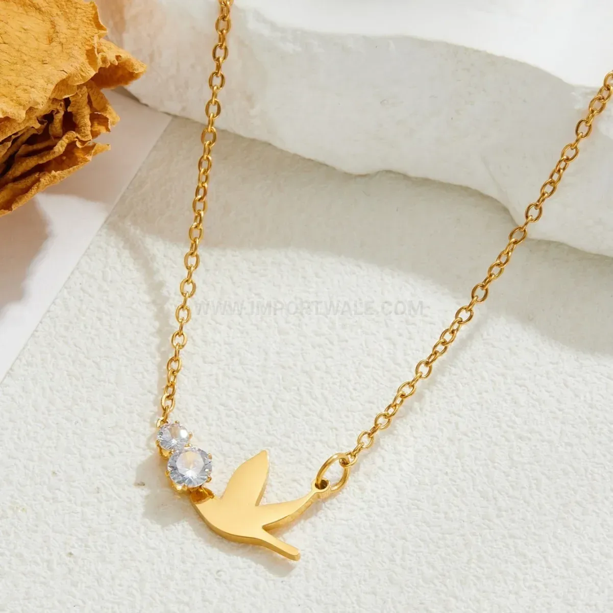 Designer Gold Plated Stainless Steel Peace Dove Charm Pendant Necklace