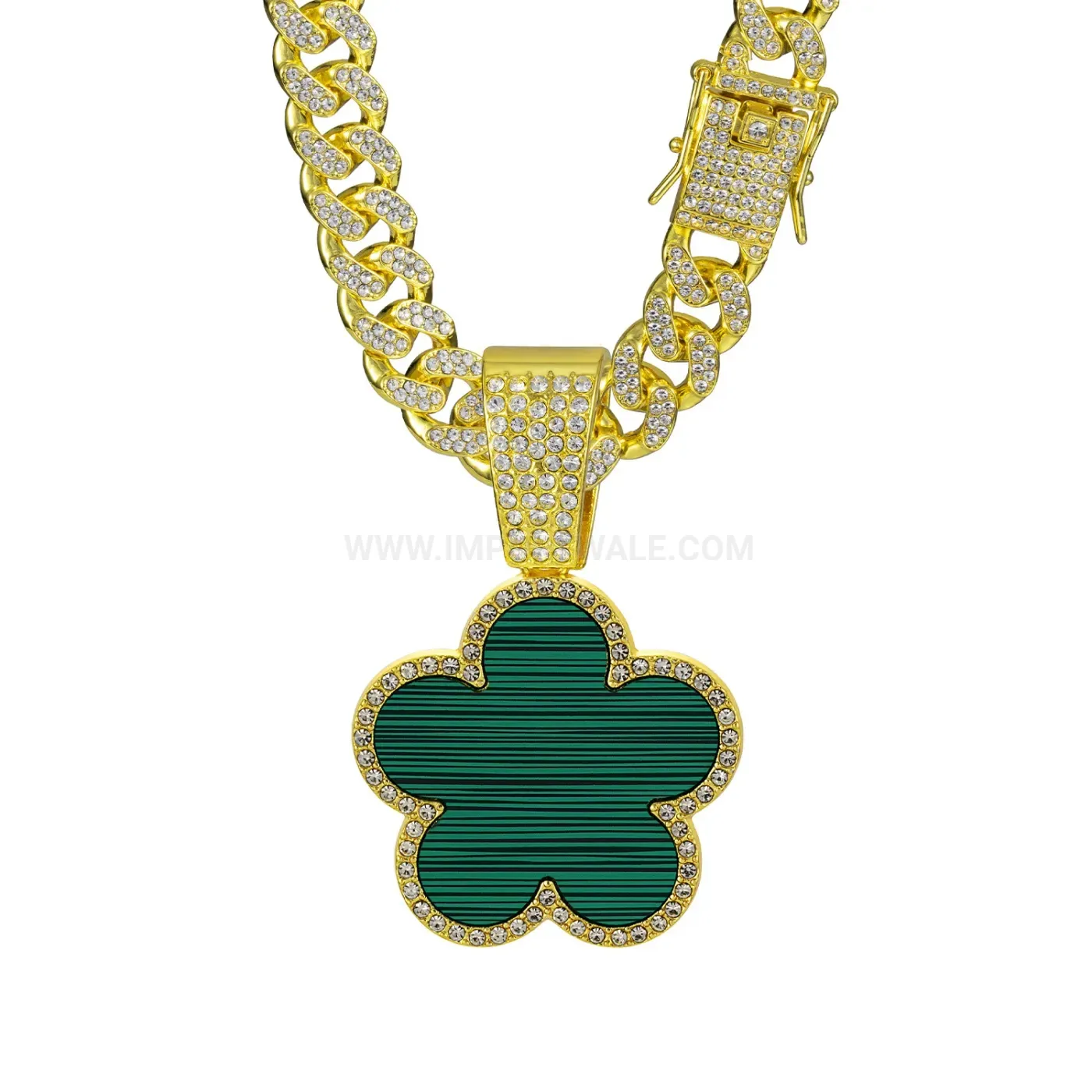 Premium Faux Mother of Pearl Four Leaf Clover Cuban Necklace