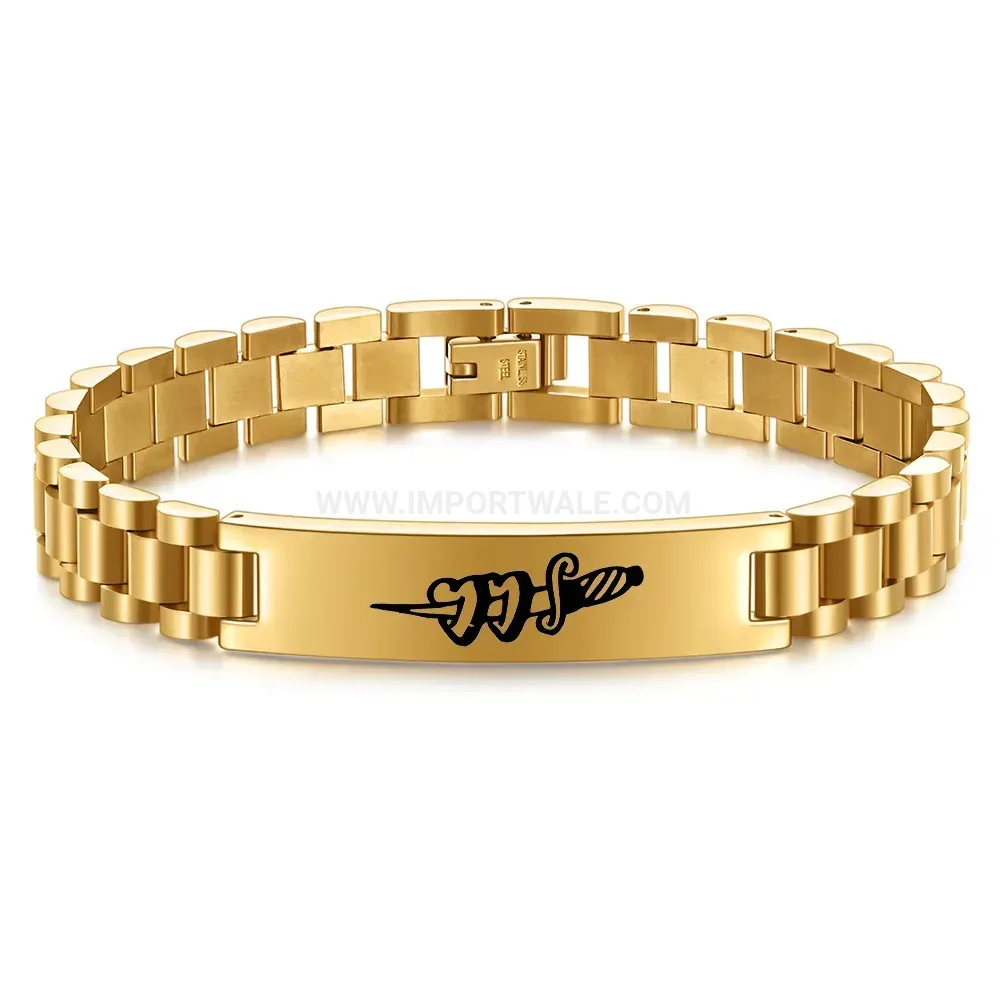 Men's 10mm Stainless Steel Heart Dagger Watch Band Link Bracelet