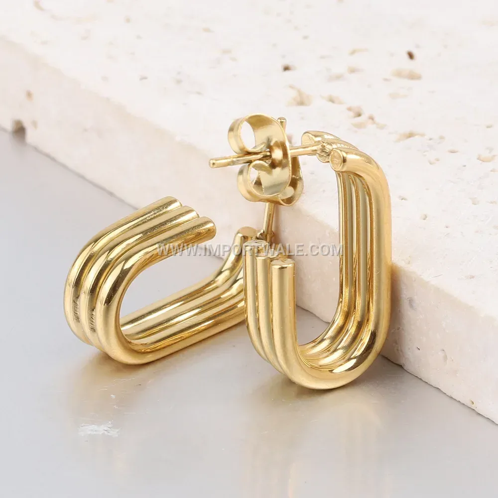 Triple Layer Open U Shaped Stainless Steel Earrings