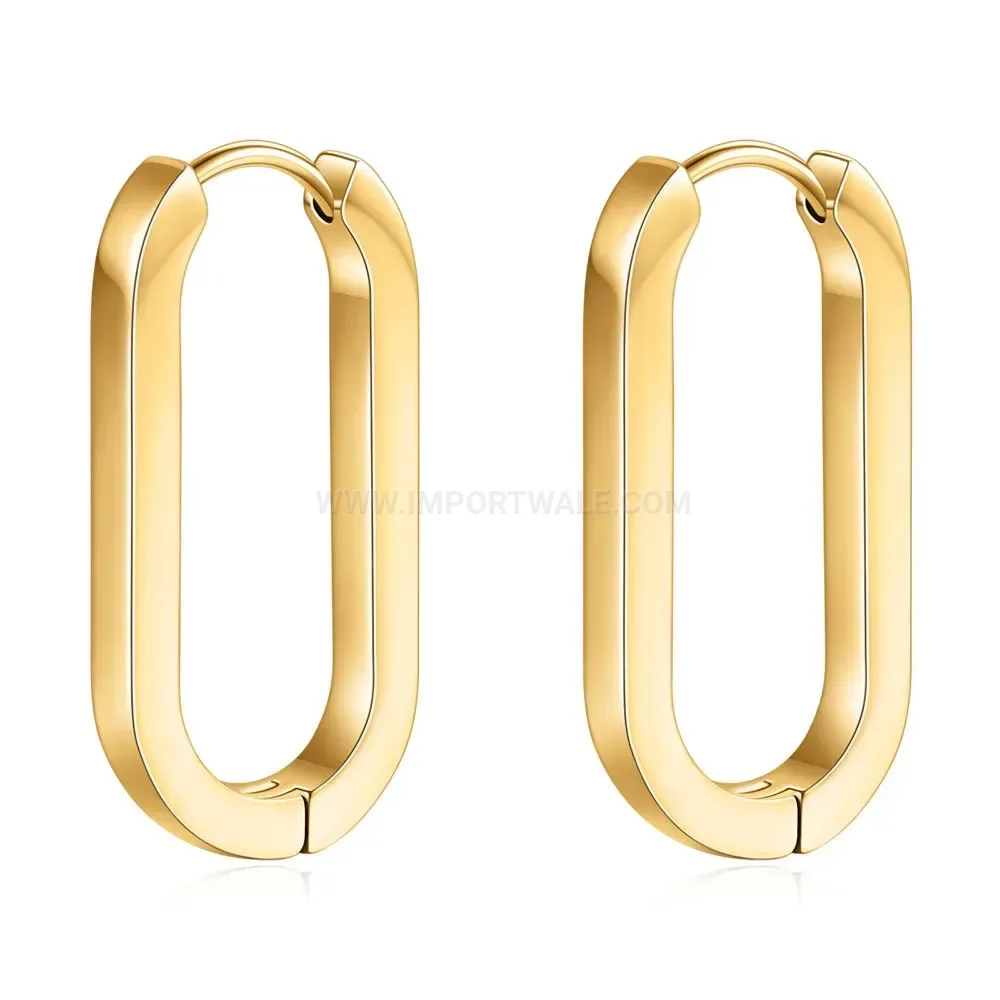 Chic Sleek Hollow Rectangular U-Shaped Stainless Steel Huggie Earrings