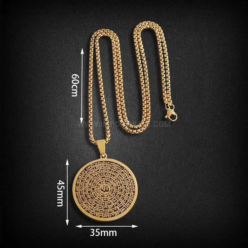 Fashion Engraved Stainless Steel Vintage Disc Scripture Pendant Necklace