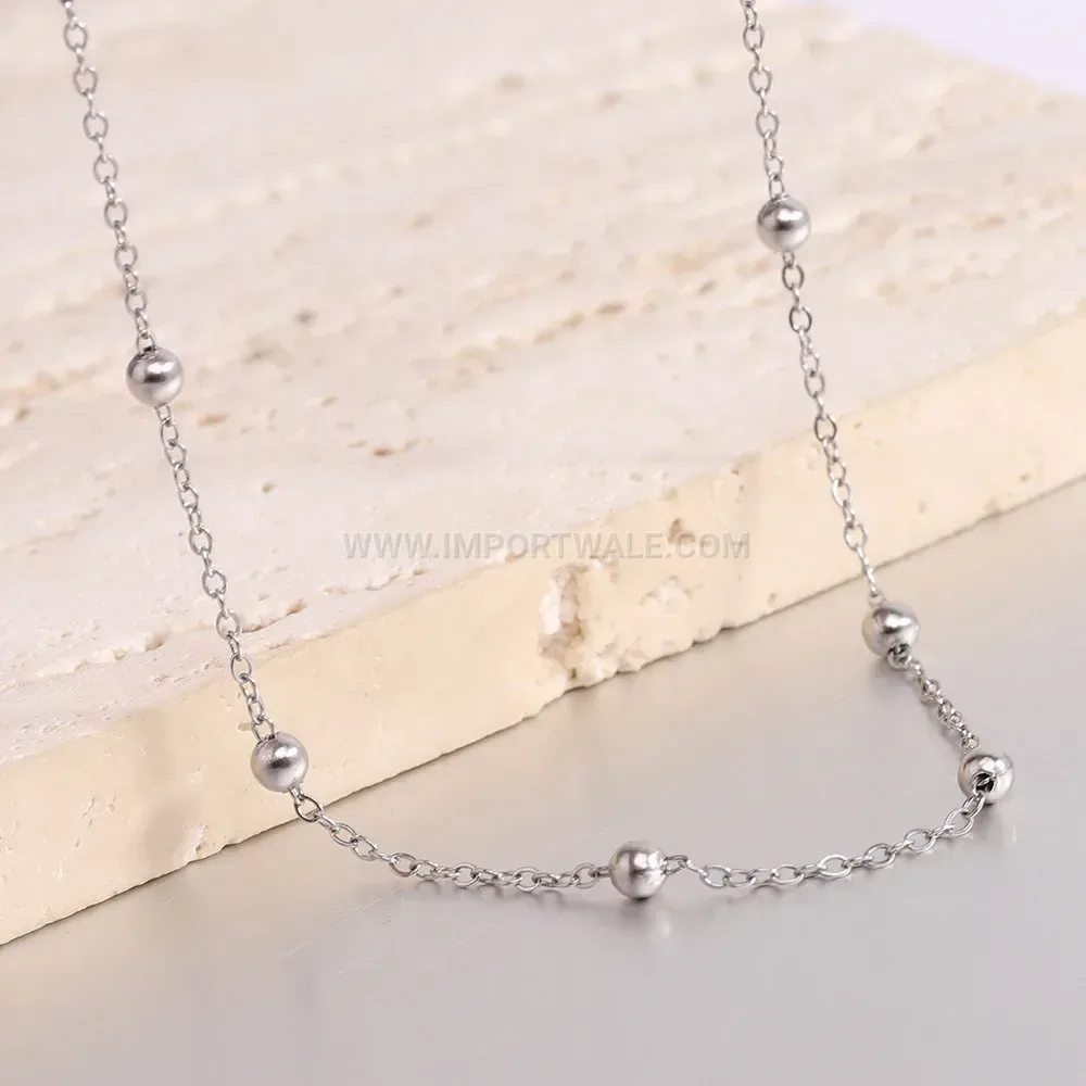 Double Layer Stainless Steel Solitaire Crystal Pendant Layered Necklace