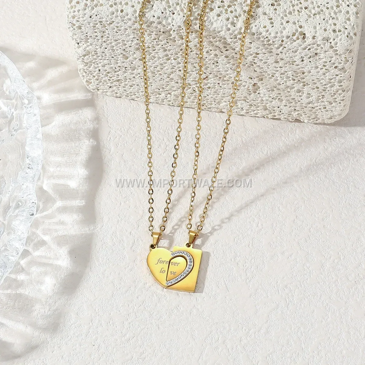 Matching Stainless Steel Stitching Heart Couple Pendant Necklace