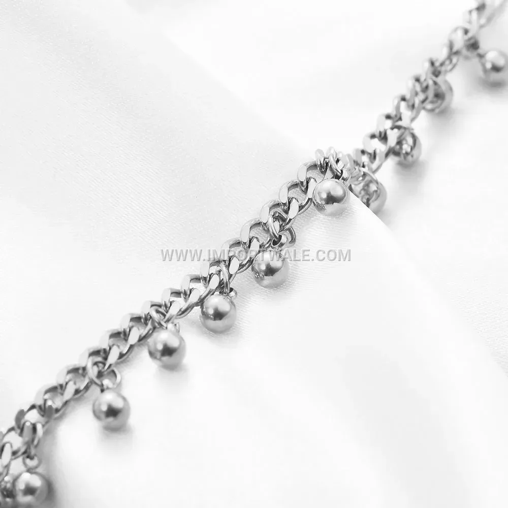 Cuban Chain and Bead Stainless Steel Tassel Bracelet