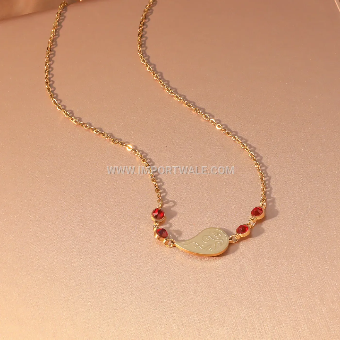 Filigree Stainless Steel Paisley Pendant Necklace with Cubic Zirconia Accent