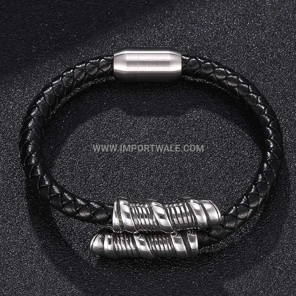 Retro Styled Leather Bracelet featuring Stainless Steel Magnetic Hardware