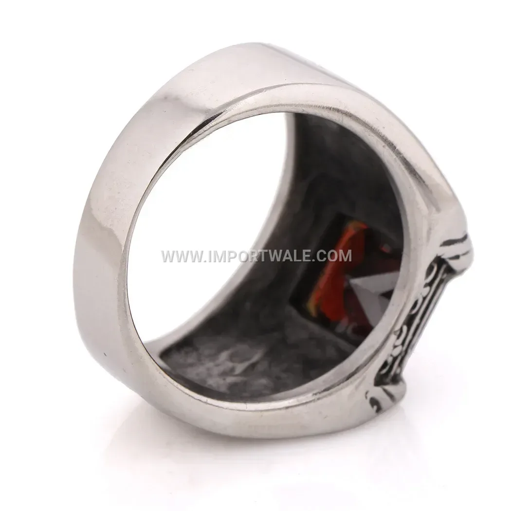 Vintage Crystal Inlaid Stainless Steel Geometric Signet Ring