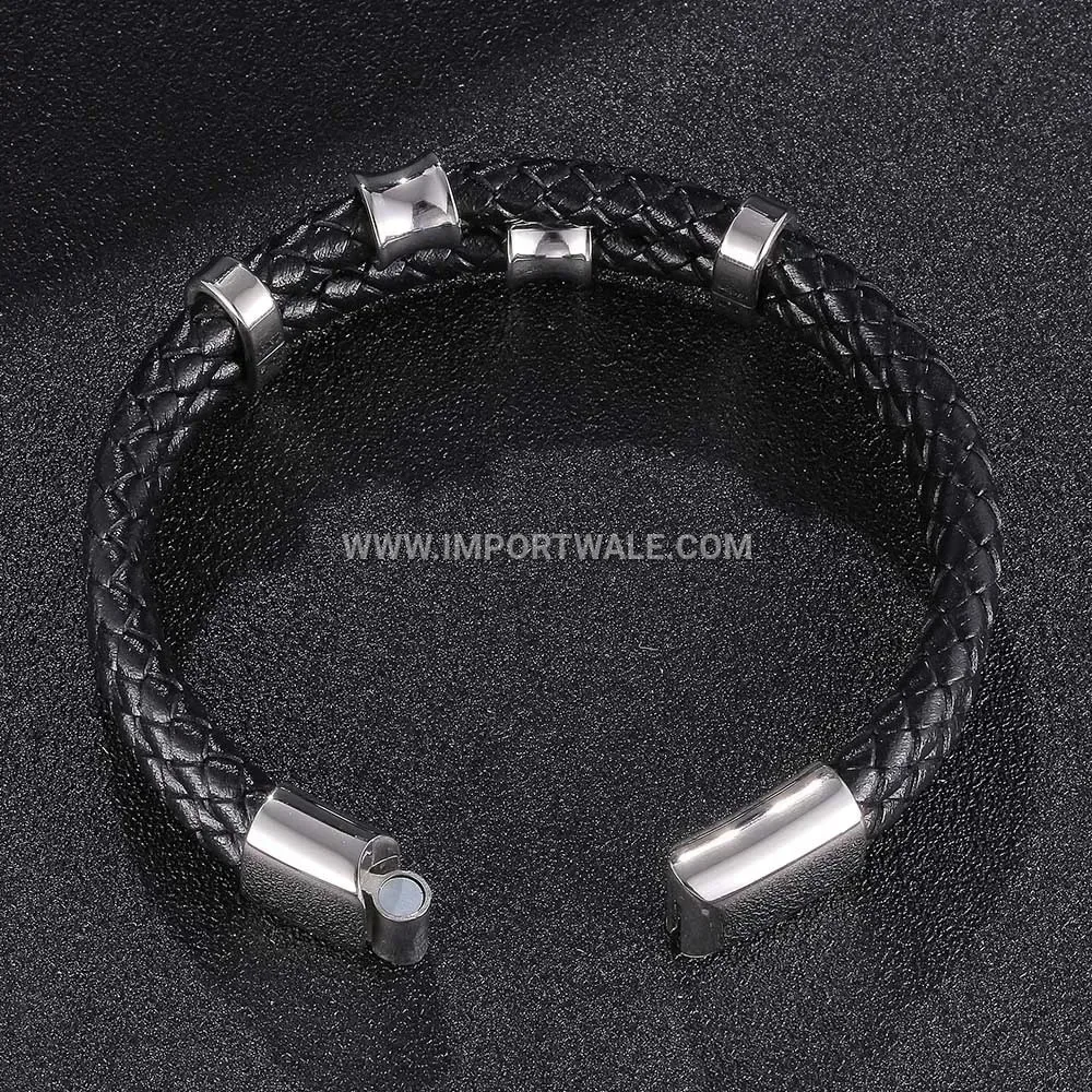 Braided Leather Multi Layer Stainless Steel Magnetic Bracelet