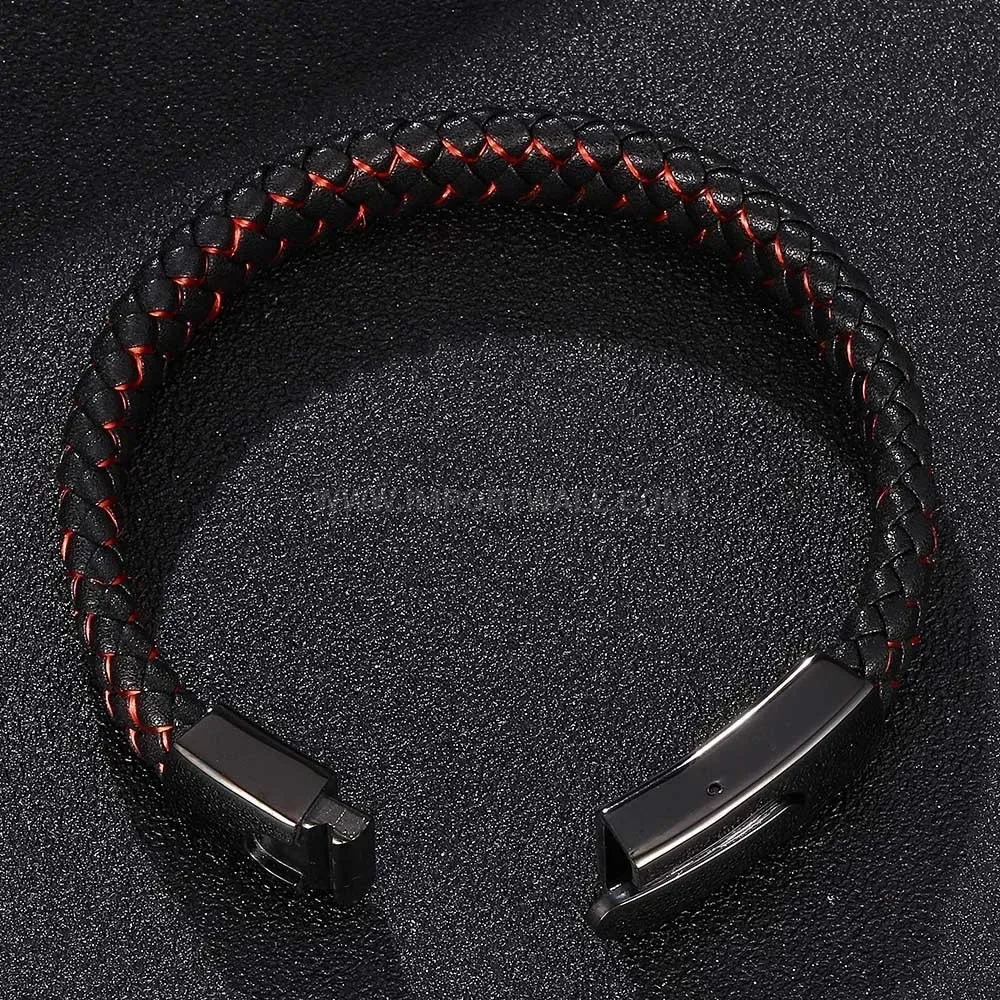 Two-Tone Leather Stainless Steel Fashion Cuff Bracelet