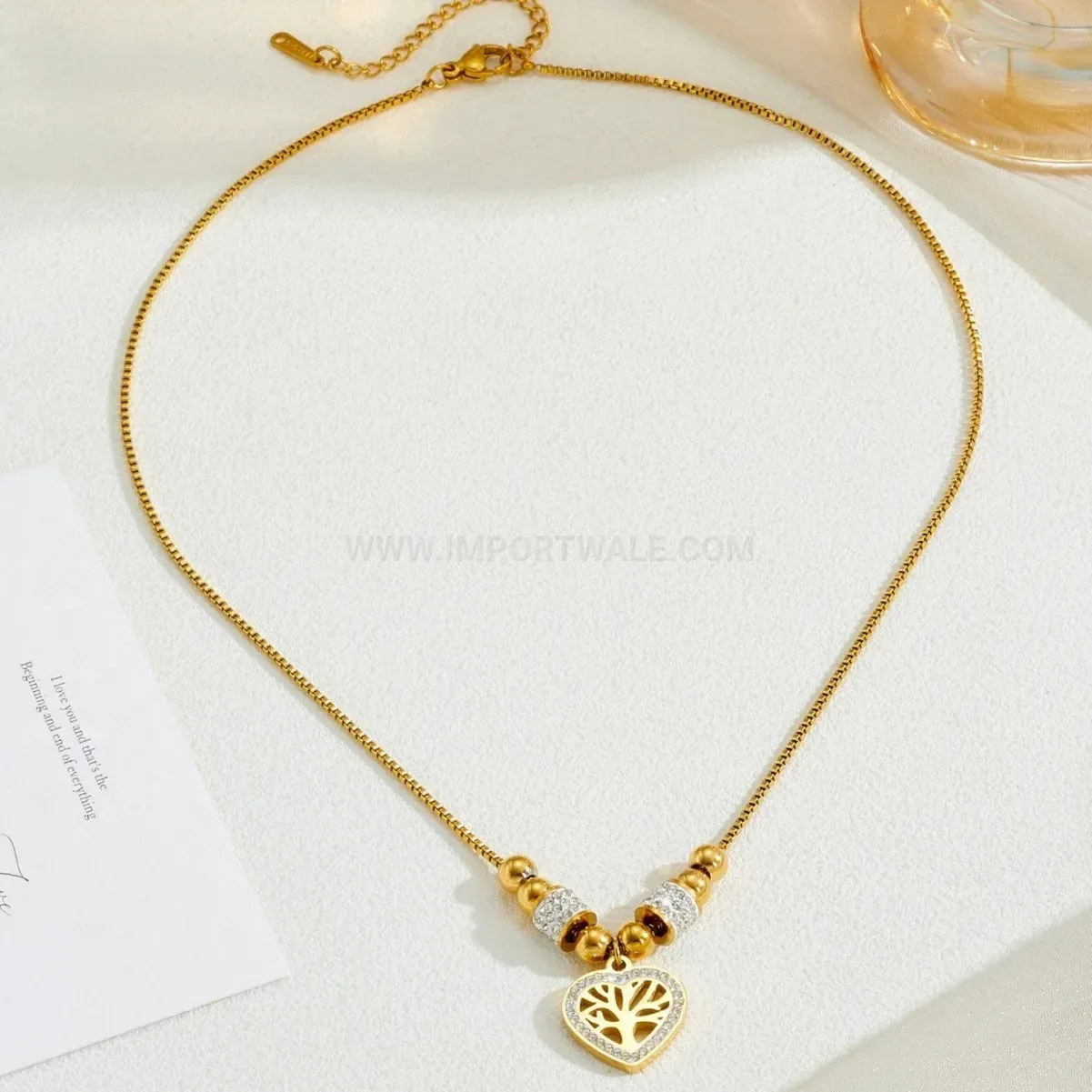 Stylish Gold Plated Stainless Steel Tree of Life Heart Pendant Necklace