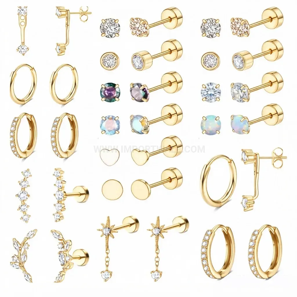 Designer Geometric Stainless Steel Stacking Hoop and Cartilage Piercing Set