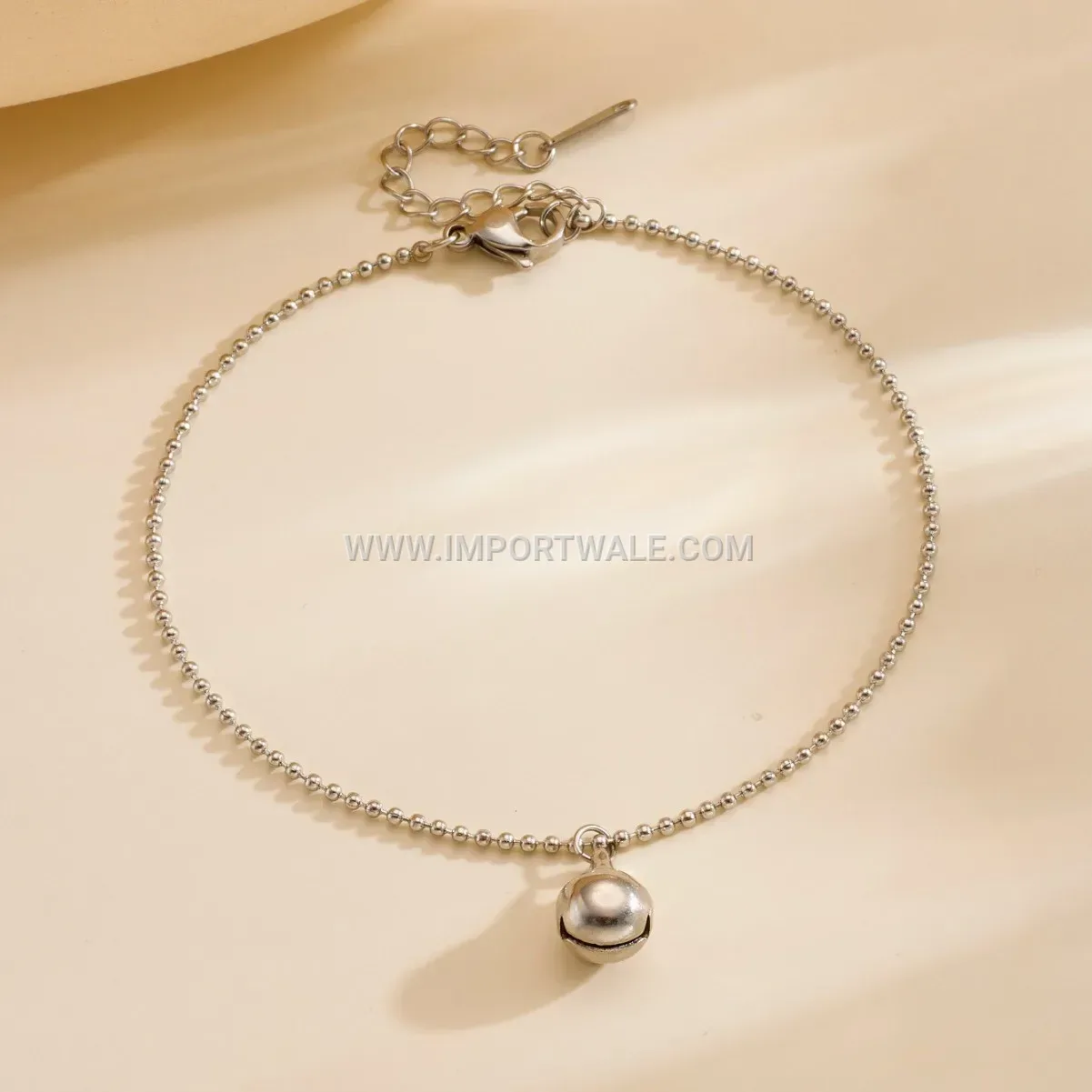 Beaded Bell Charm Stainless Steel Chain Anklet