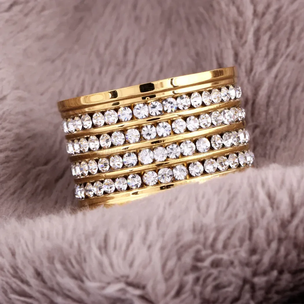 Four-Row Gemstone Titanium Steel Wide Statement Ring