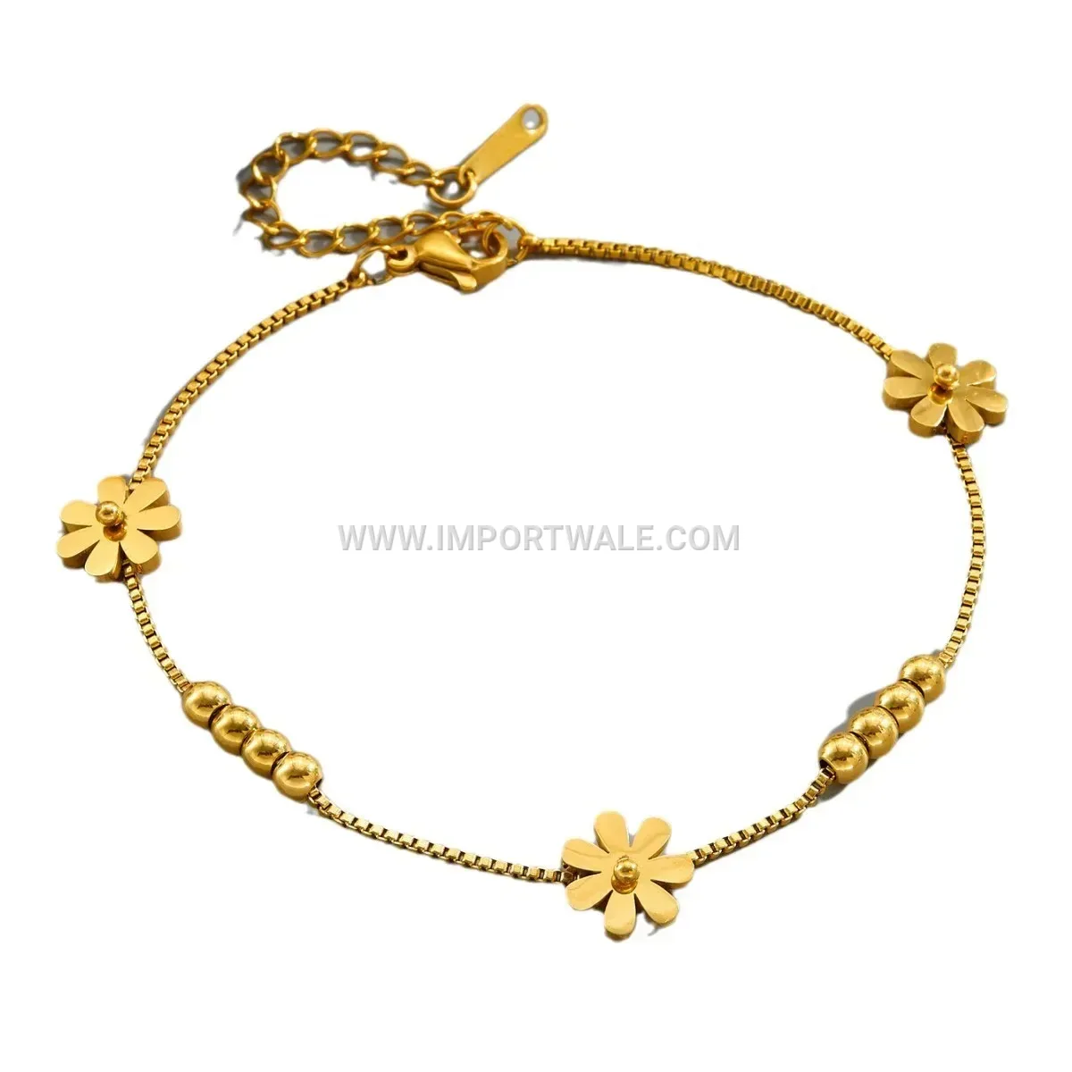 Delicate Daisy Bead Accent Gold Toned Premium Anklet Anti Tarnish