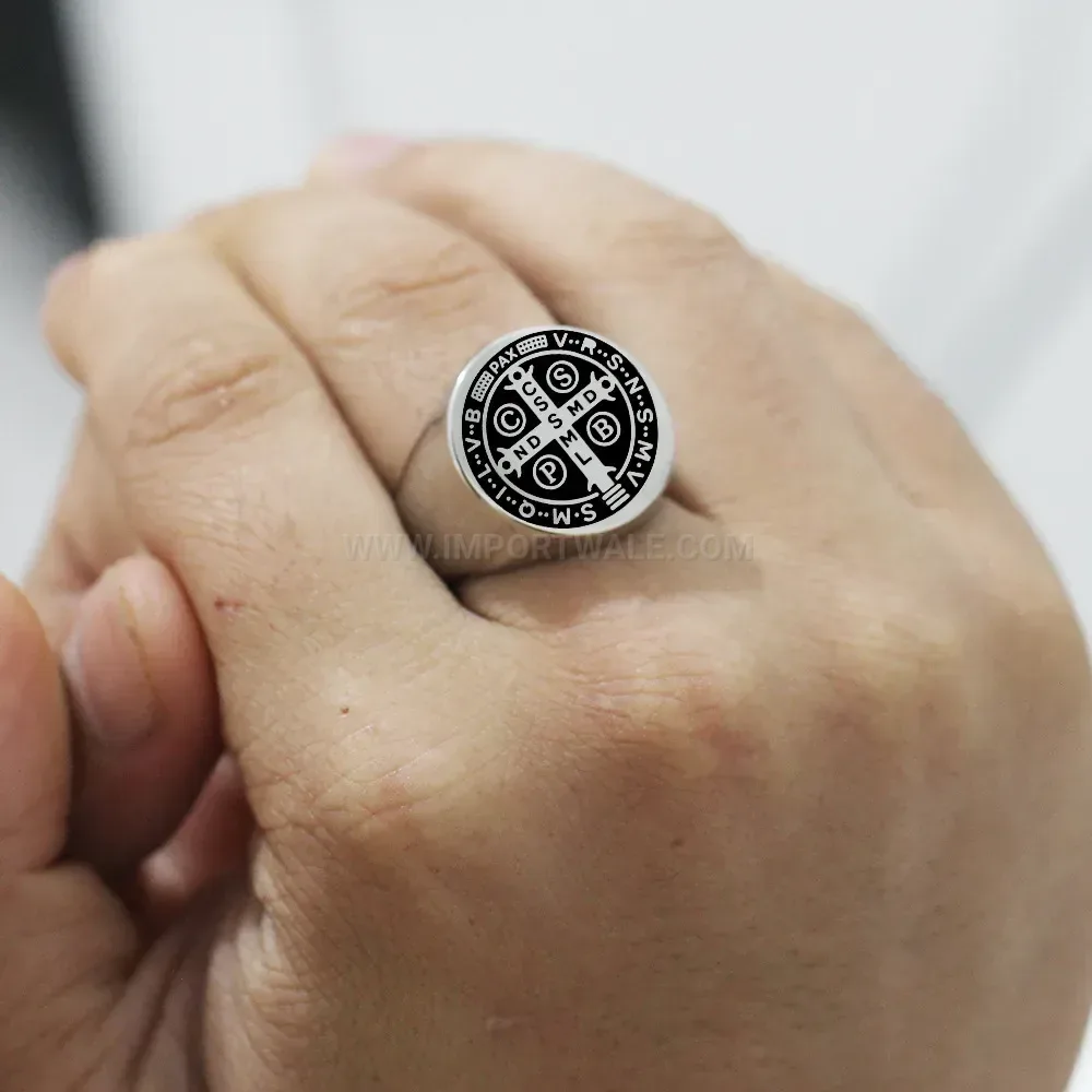 Classic Laser Engraved Exorcist Cross Cast Stainless Steel Men Ring