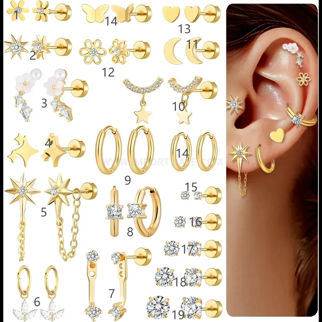 Trendy Gold Plated Butterfly Cubic Zirconia Stud Earrings Set